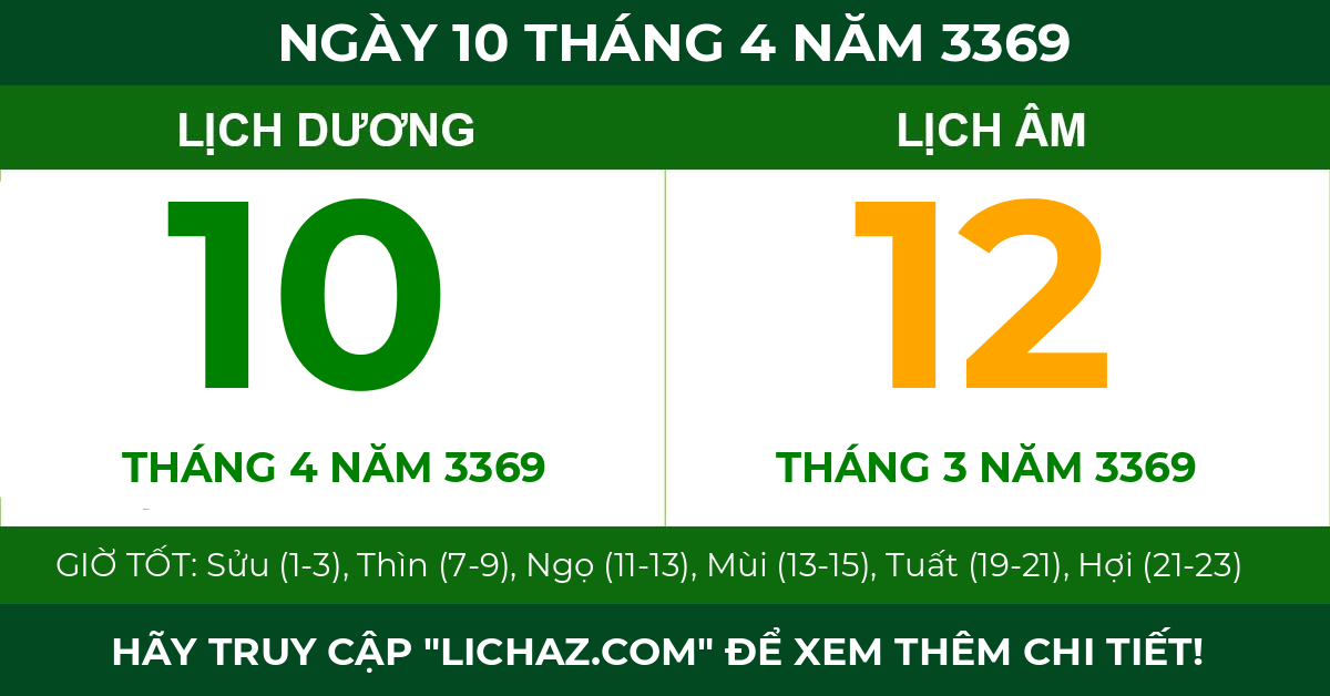 lịch âm ngày 10 tháng 4 năm 3369