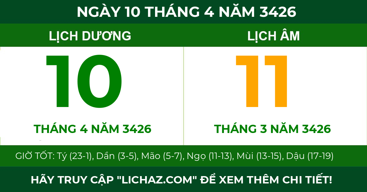 lịch âm ngày 10 tháng 4 năm 3426