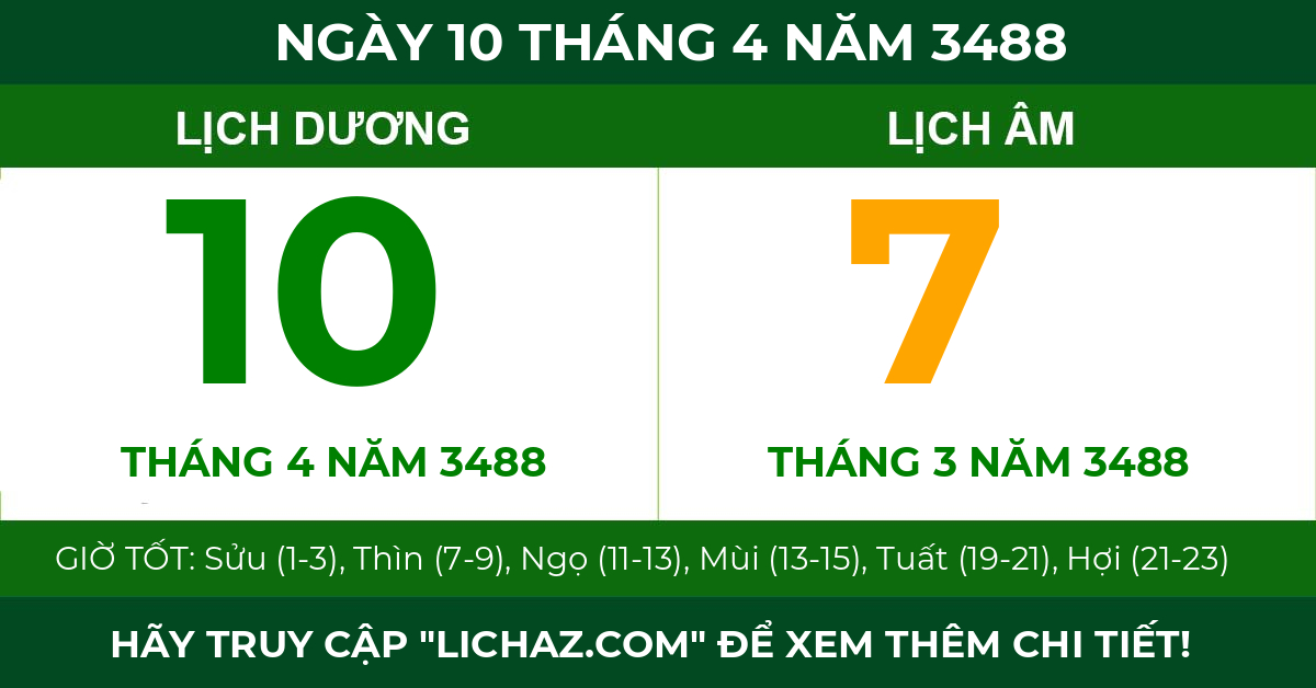 lịch âm ngày 10 tháng 4 năm 3488