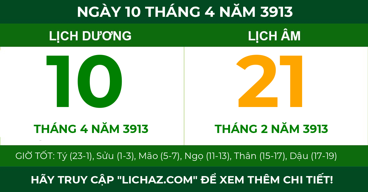 lịch âm ngày 10 tháng 4 năm 3913