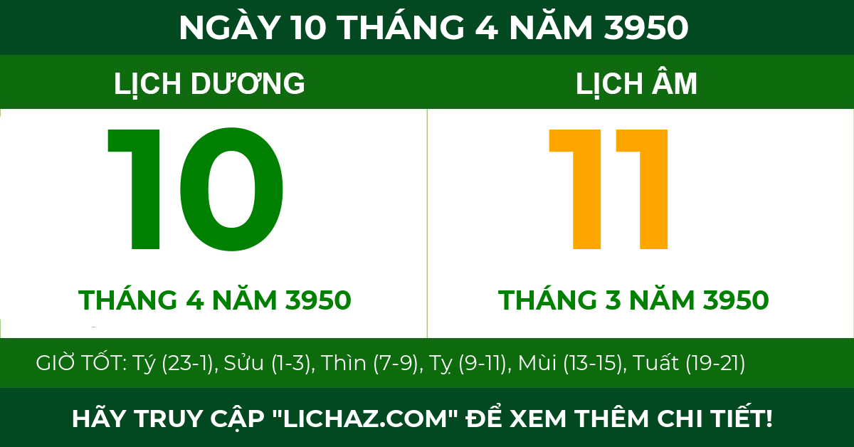 lịch âm ngày 10 tháng 4 năm 3950