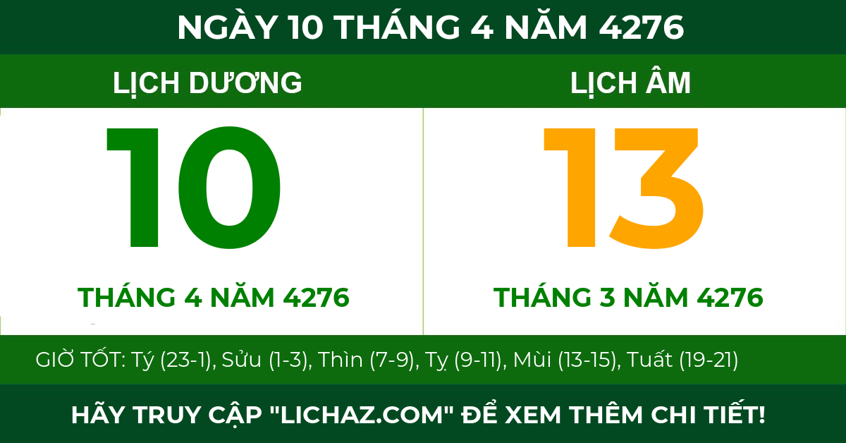 lịch âm ngày 10 tháng 4 năm 4276