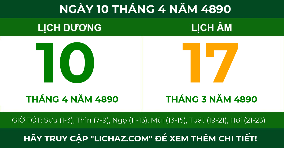 lịch âm ngày 10 tháng 4 năm 4890