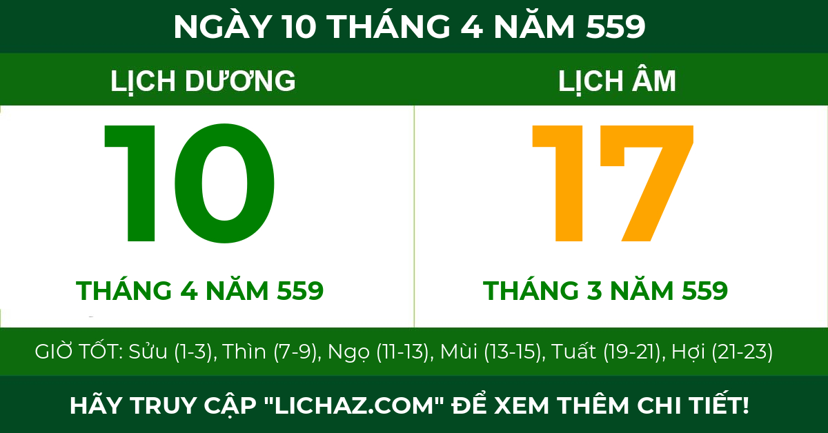 lịch âm ngày 10 tháng 4 năm 559