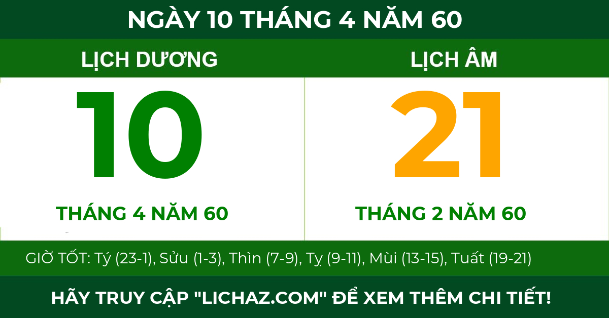 lịch âm ngày 10 tháng 4 năm 60
