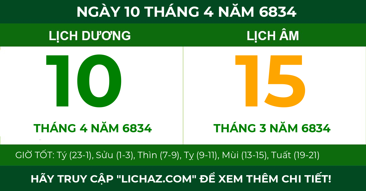 lịch âm ngày 10 tháng 4 năm 6834