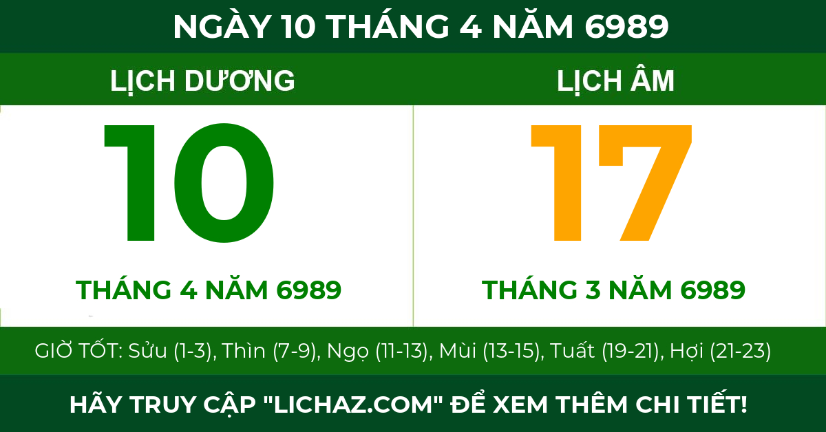 lịch âm ngày 10 tháng 4 năm 6989