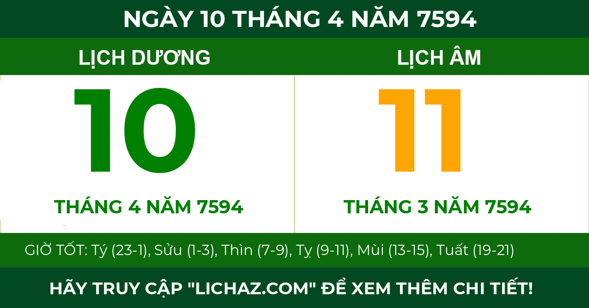 lịch âm ngày 10 tháng 4 năm 7594