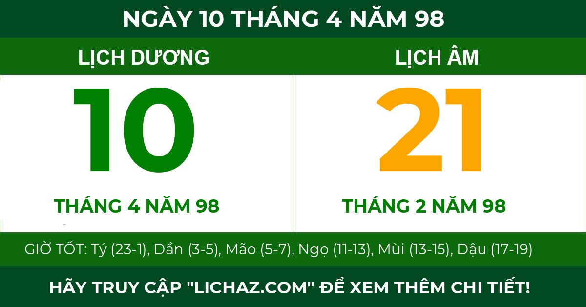 lịch âm ngày 10 tháng 4 năm 98