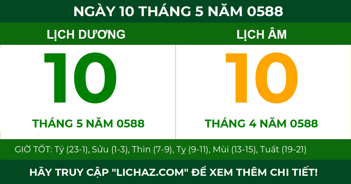 lịch âm ngày 10 tháng 5 năm 0588