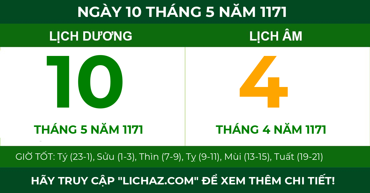 lịch âm ngày 10 tháng 5 năm 1171