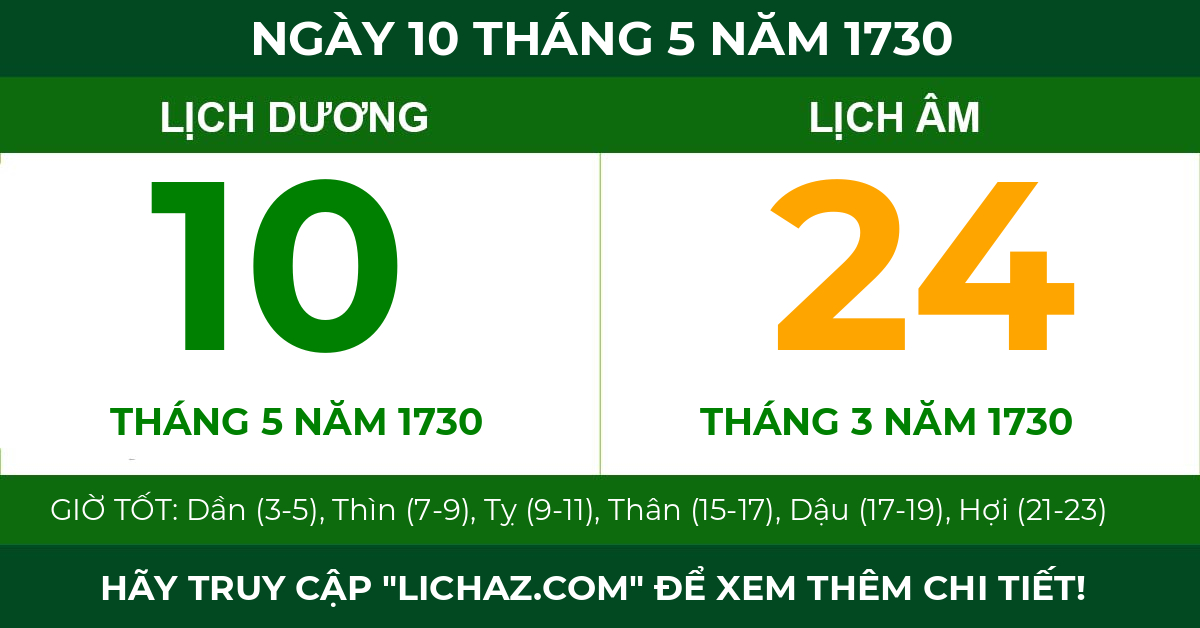 lịch âm ngày 10 tháng 5 năm 1730