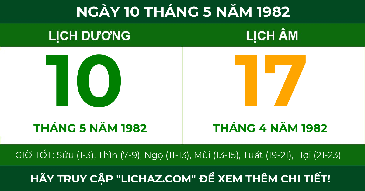 lịch âm ngày 10 tháng 5 năm 1982