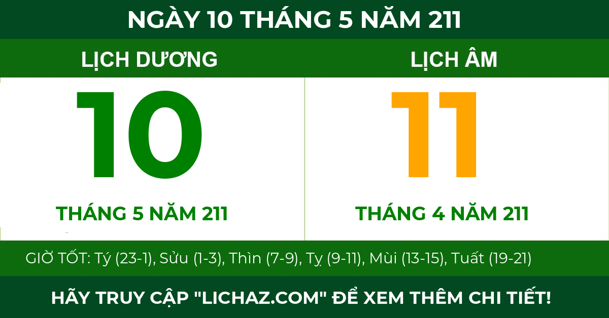 lịch âm ngày 10 tháng 5 năm 211
