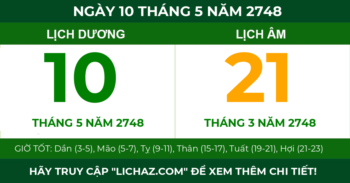 lịch âm ngày 10 tháng 5 năm 2748