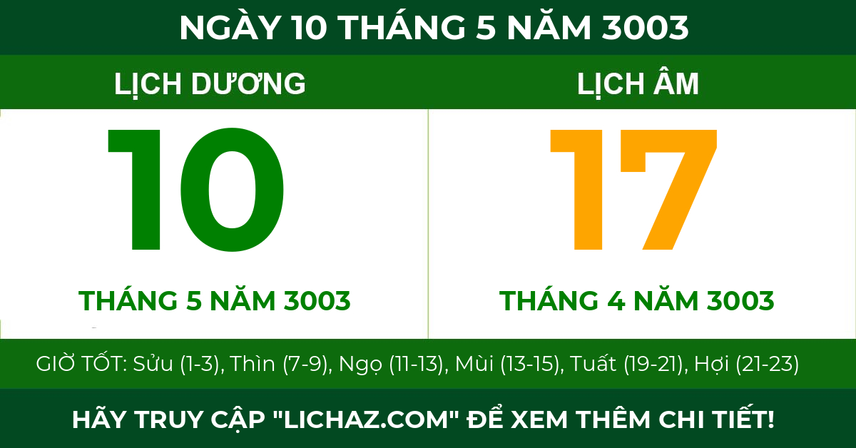 lịch âm ngày 10 tháng 5 năm 3003