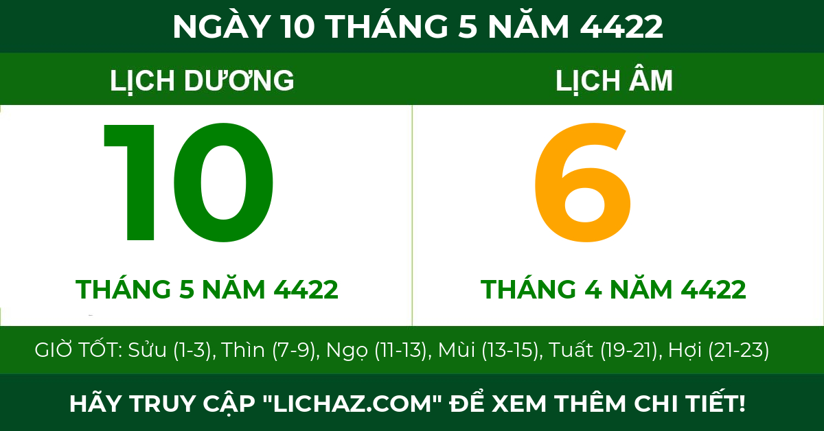 lịch âm ngày 10 tháng 5 năm 4422