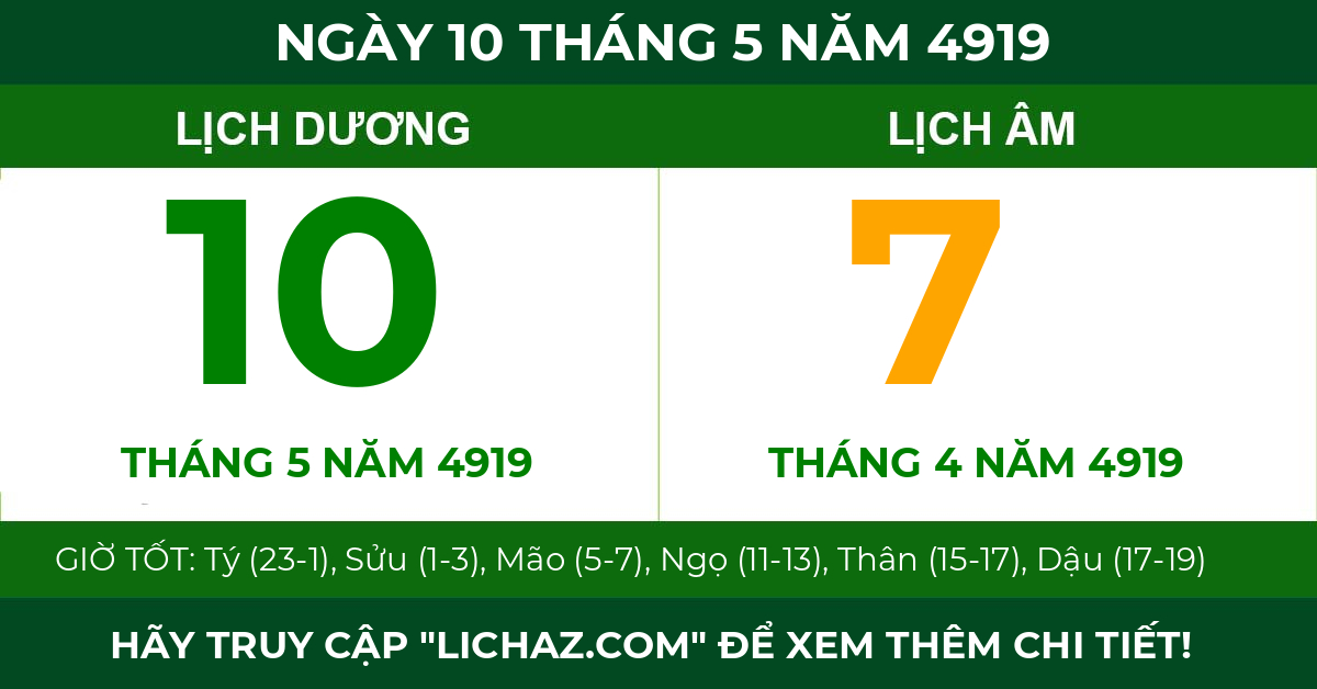 lịch âm ngày 10 tháng 5 năm 4919