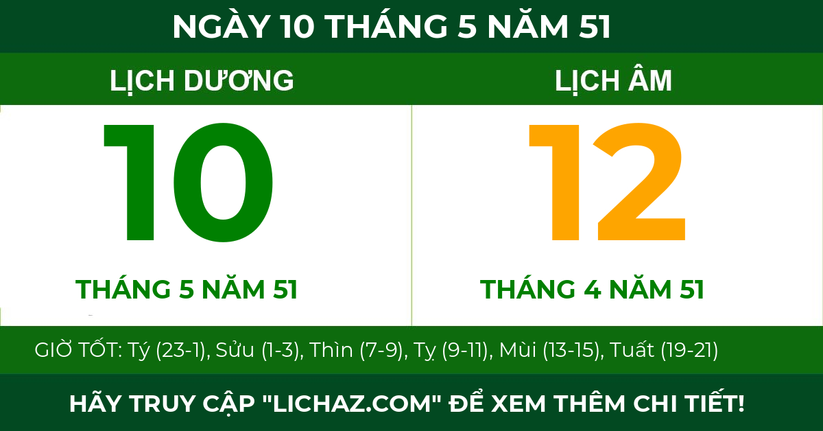 lịch âm ngày 10 tháng 5 năm 51