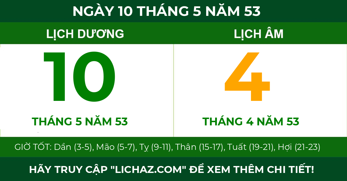 lịch âm ngày 10 tháng 5 năm 53