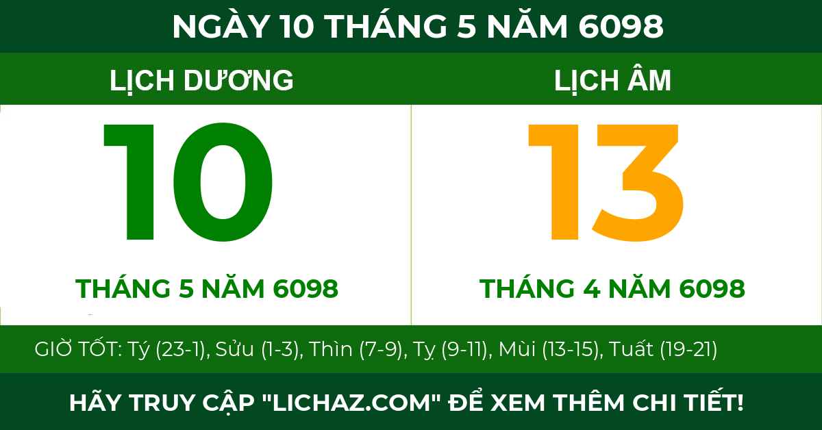 lịch âm ngày 10 tháng 5 năm 6098