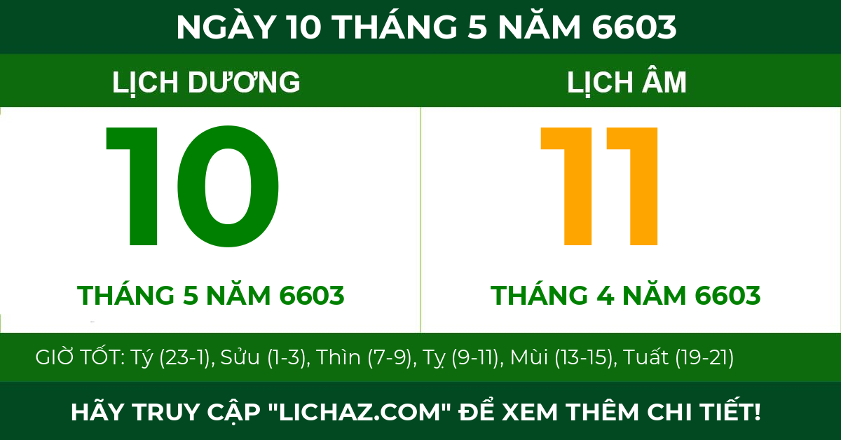 lịch âm ngày 10 tháng 5 năm 6603