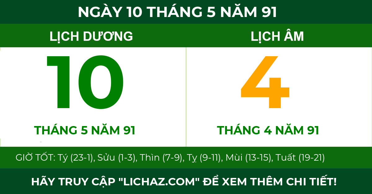 lịch âm ngày 10 tháng 5 năm 91