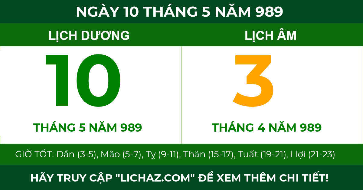 lịch âm ngày 10 tháng 5 năm 989