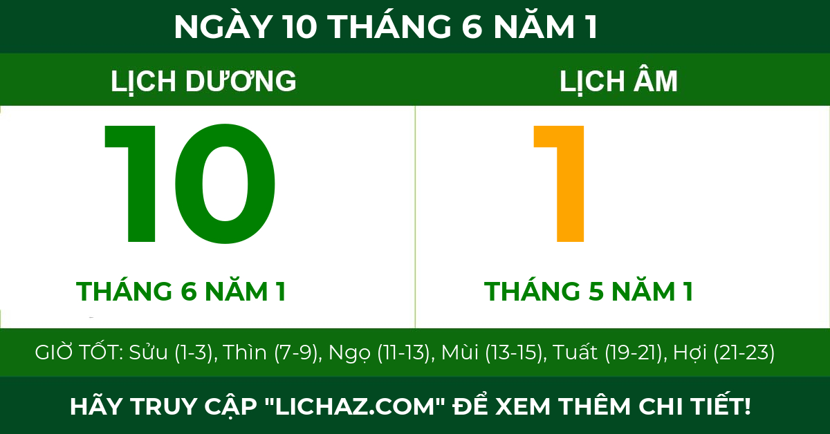 lịch âm ngày 10 tháng 6 năm 1