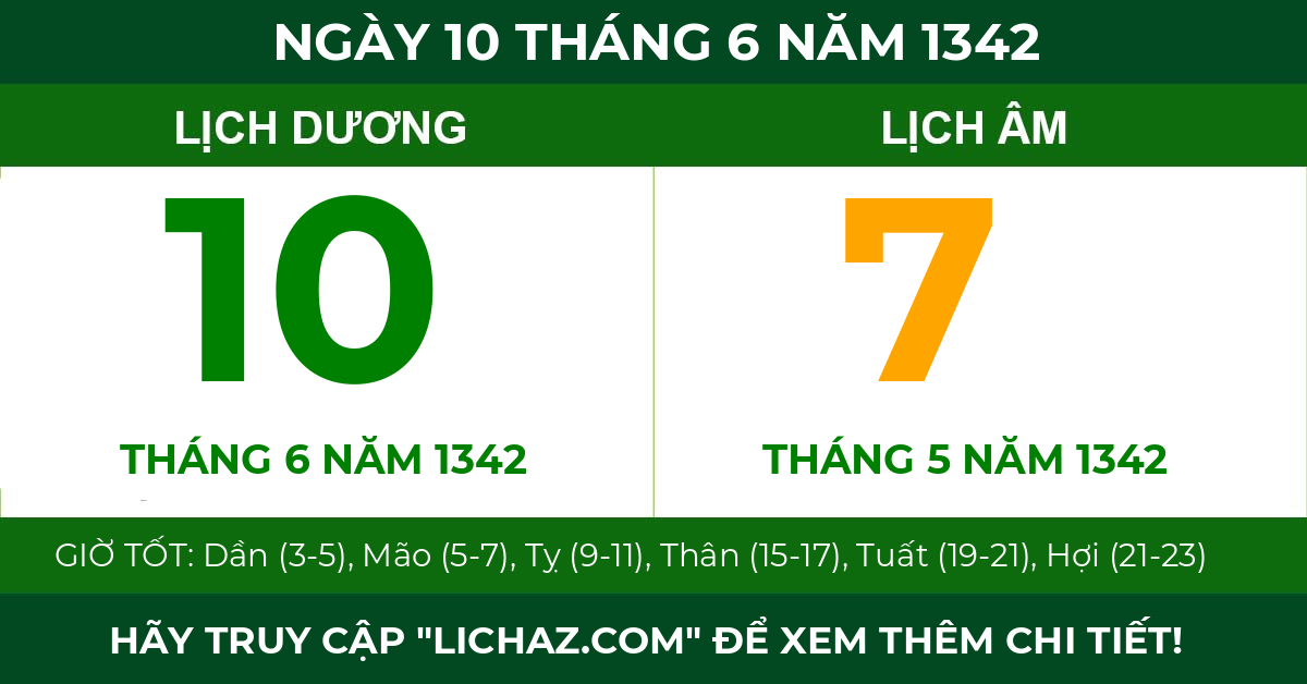 lịch âm ngày 10 tháng 6 năm 1342