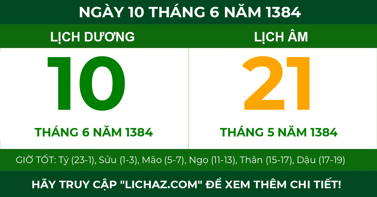 lịch âm ngày 10 tháng 6 năm 1384