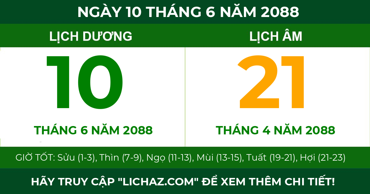 lịch âm ngày 10 tháng 6 năm 2088
