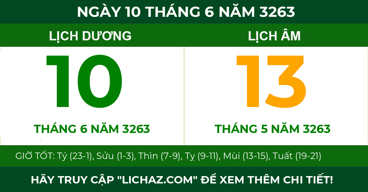 lịch âm ngày 10 tháng 6 năm 3263