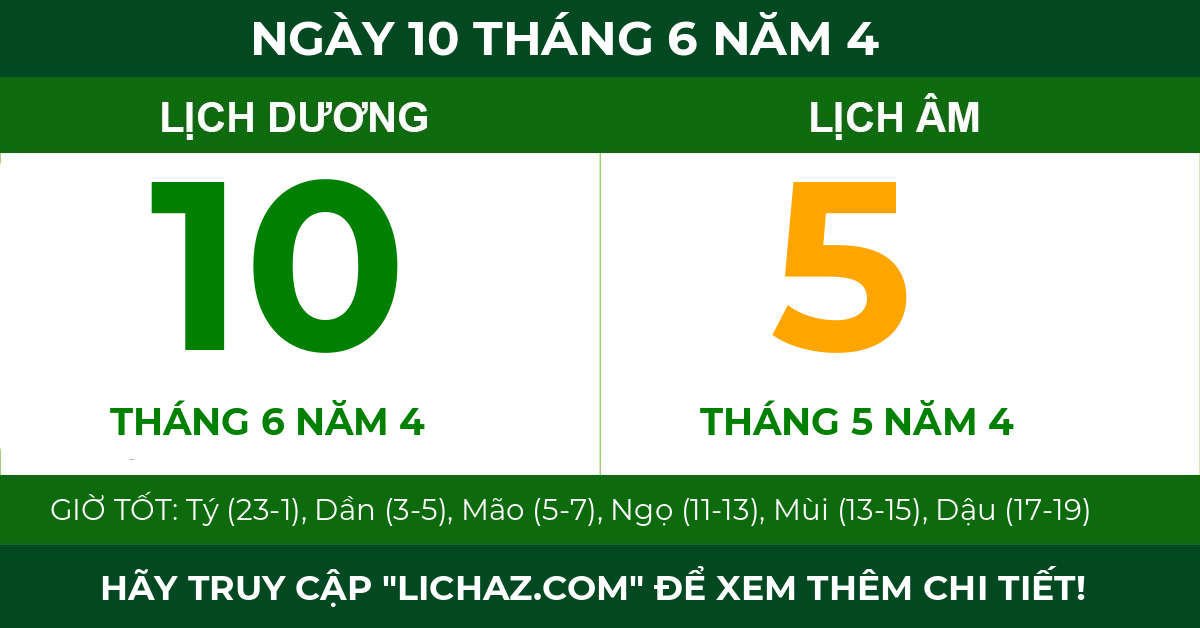lịch âm ngày 10 tháng 6 năm 4