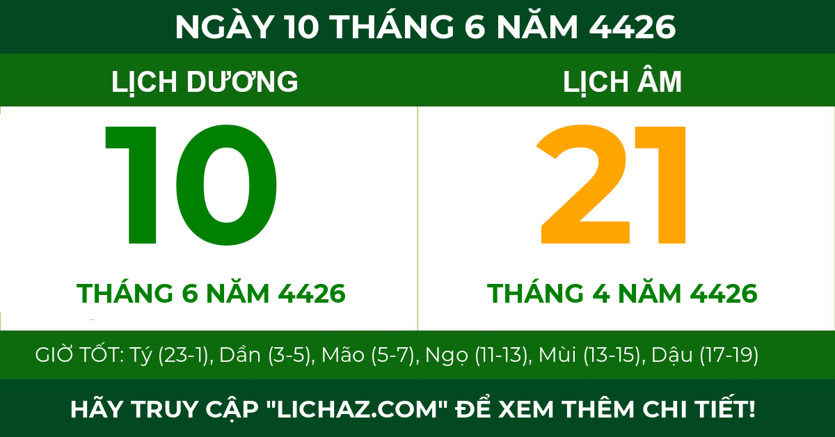 lịch âm ngày 10 tháng 6 năm 4426