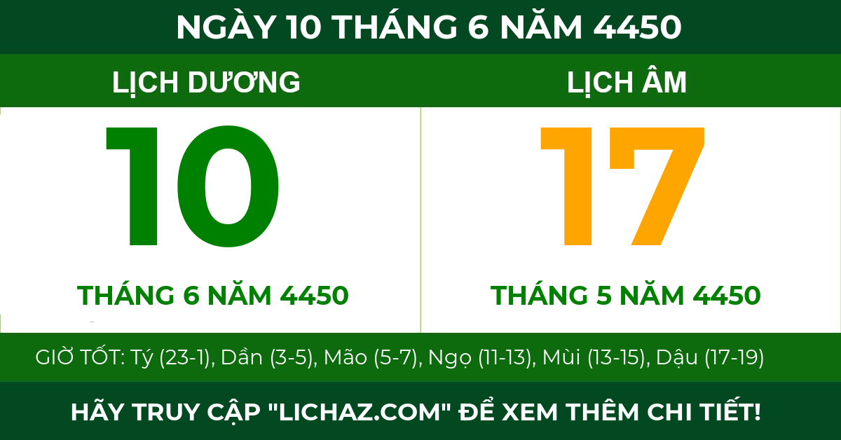 lịch âm ngày 10 tháng 6 năm 4450