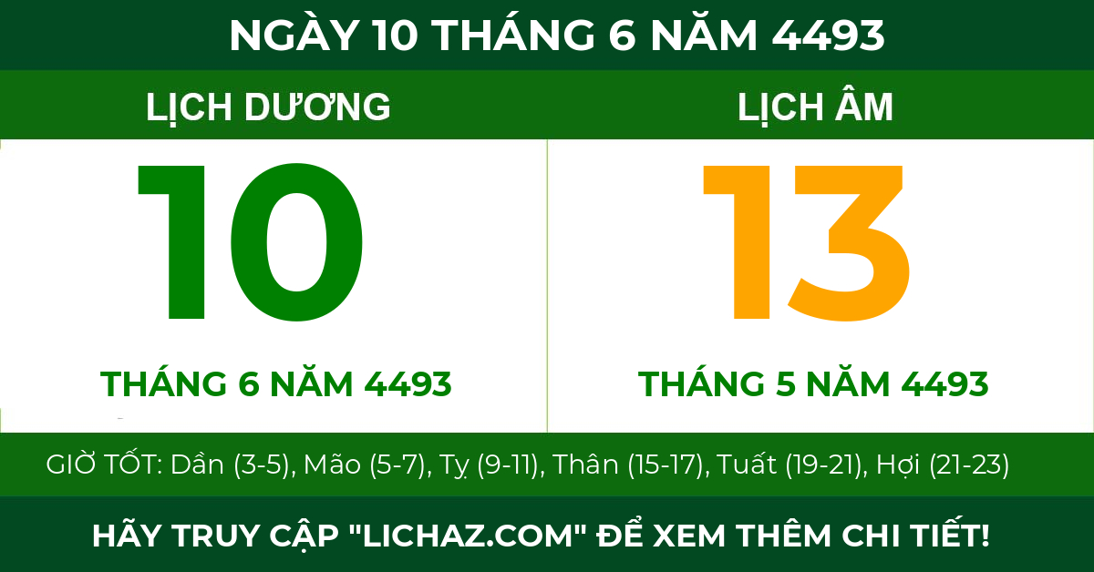 lịch âm ngày 10 tháng 6 năm 4493