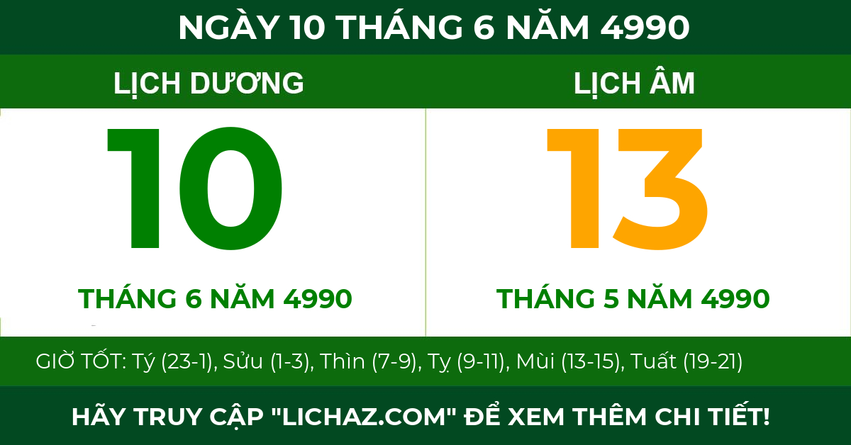 lịch âm ngày 10 tháng 6 năm 4990