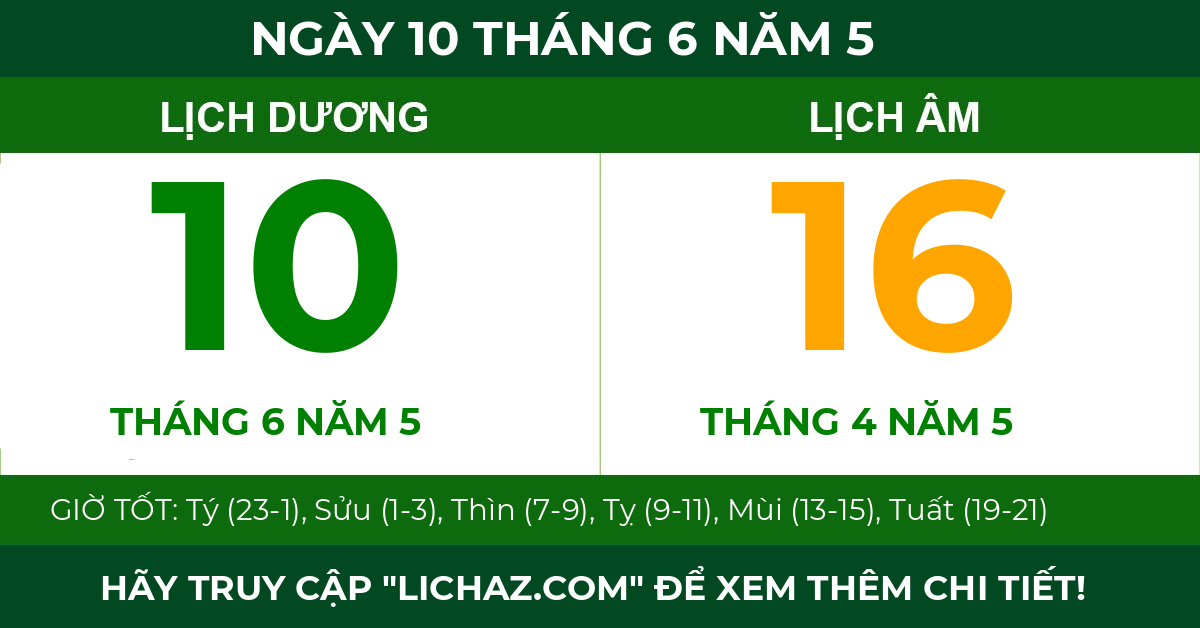 lịch âm ngày 10 tháng 6 năm 5