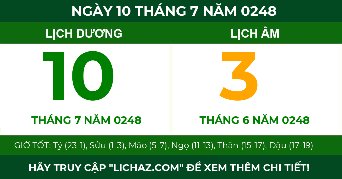 lịch âm ngày 10 tháng 7 năm 0248