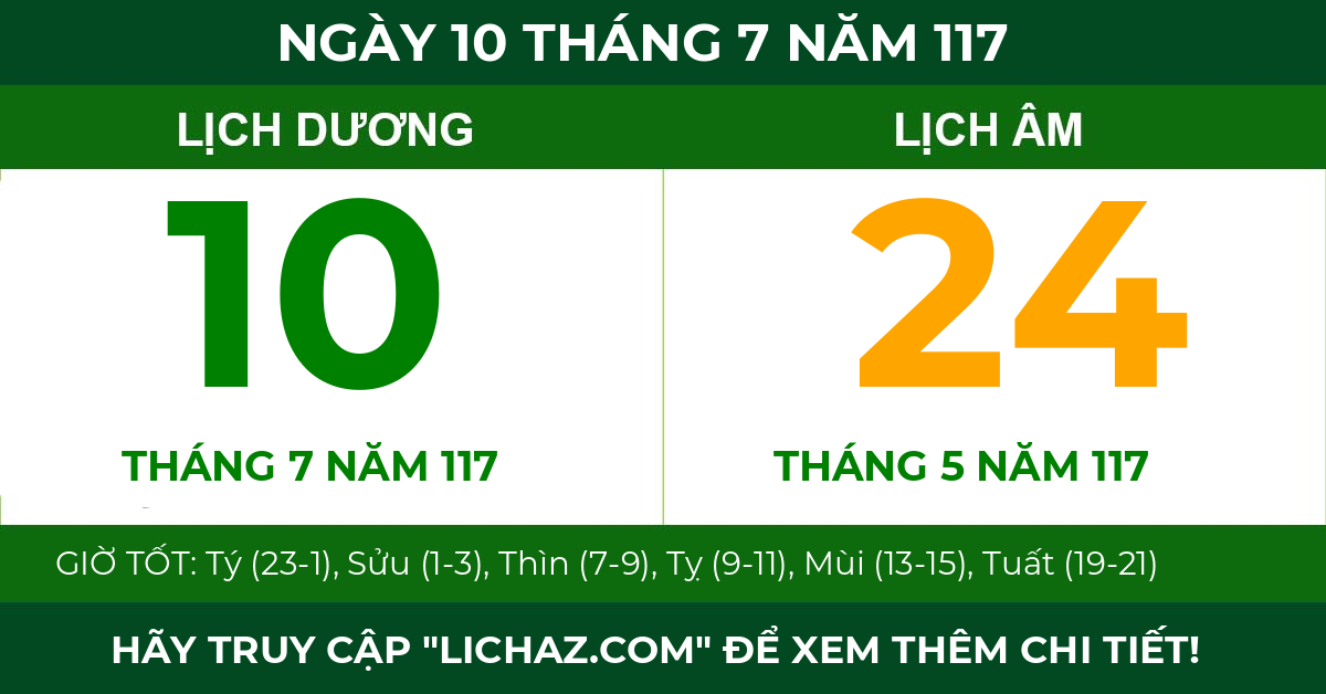 lịch âm ngày 10 tháng 7 năm 117