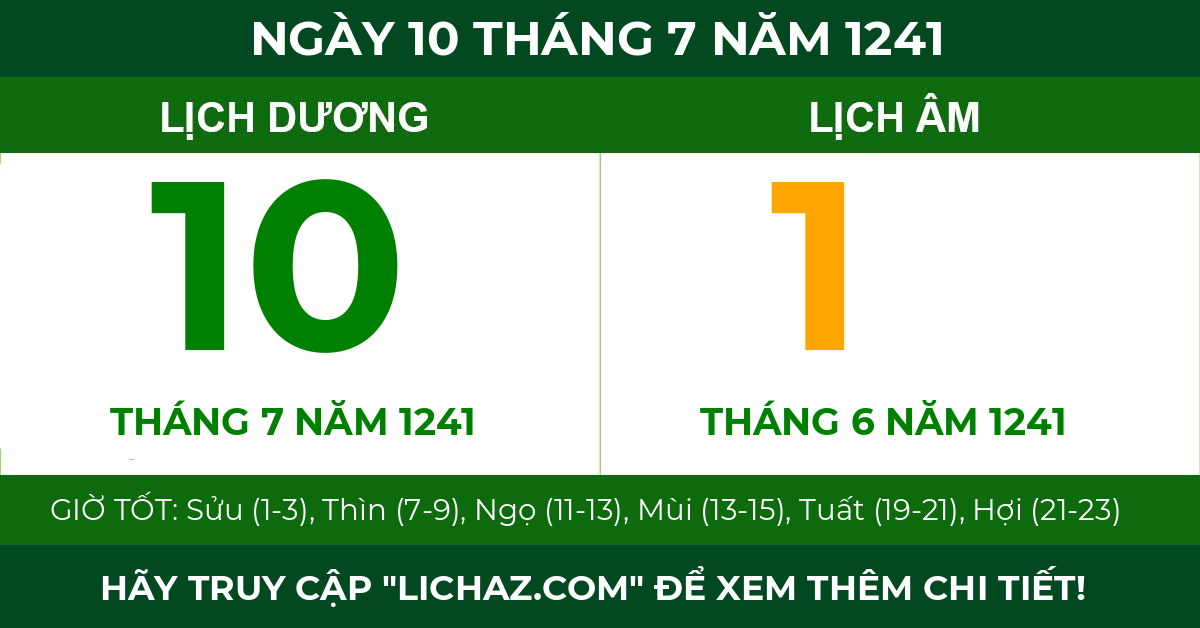 lịch âm ngày 10 tháng 7 năm 1241