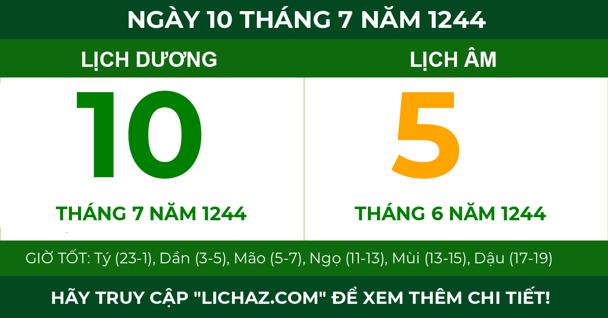 lịch âm ngày 10 tháng 7 năm 1244