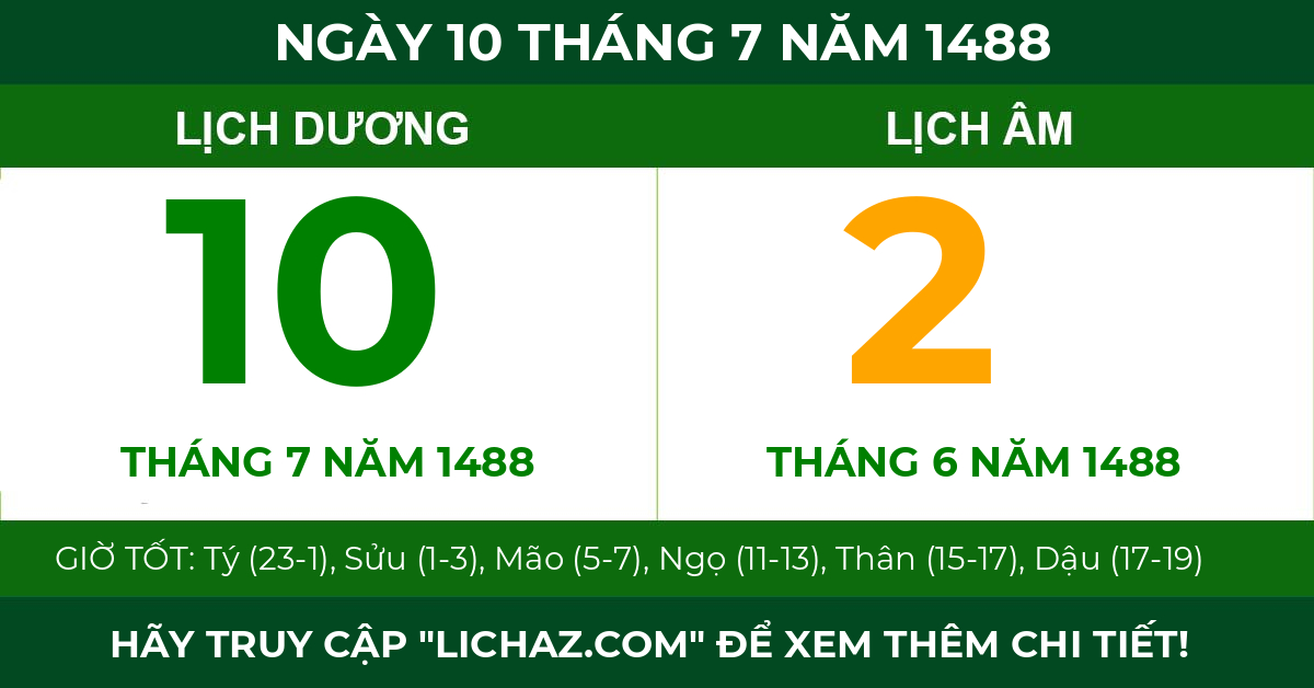lịch âm ngày 10 tháng 7 năm 1488