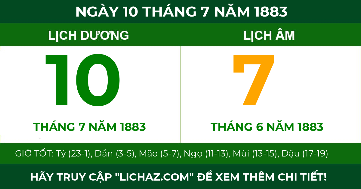 lịch âm ngày 10 tháng 7 năm 1883