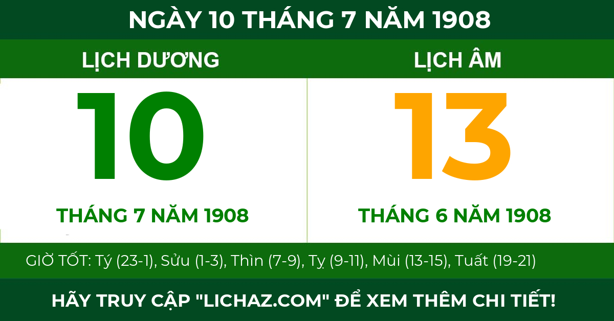 lịch âm ngày 10 tháng 7 năm 1908