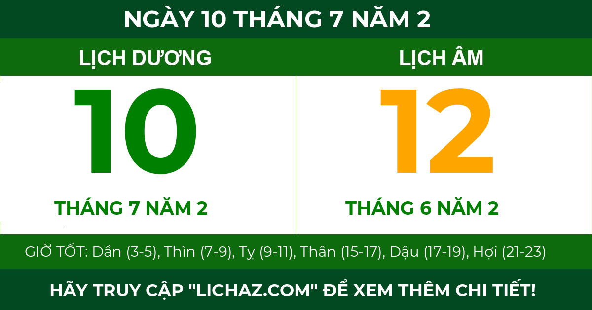 lịch âm ngày 10 tháng 7 năm 2
