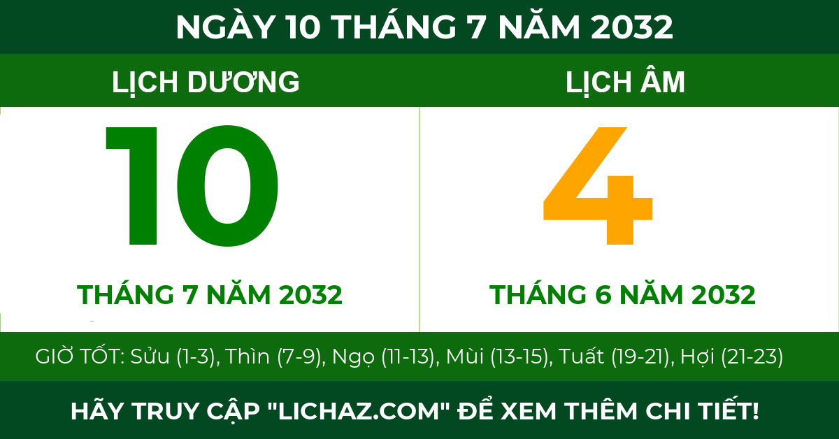 lịch âm ngày 10 tháng 7 năm 2032