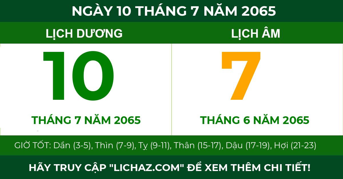 lịch âm ngày 10 tháng 7 năm 2065