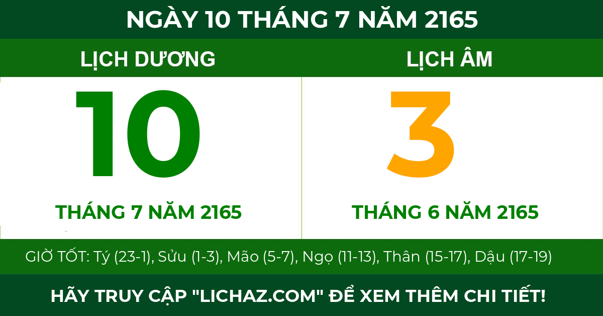lịch âm ngày 10 tháng 7 năm 2165
